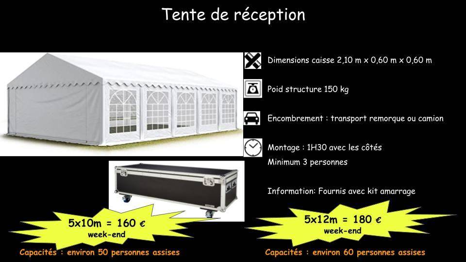 Location de tente de réception, barnums, table, banc