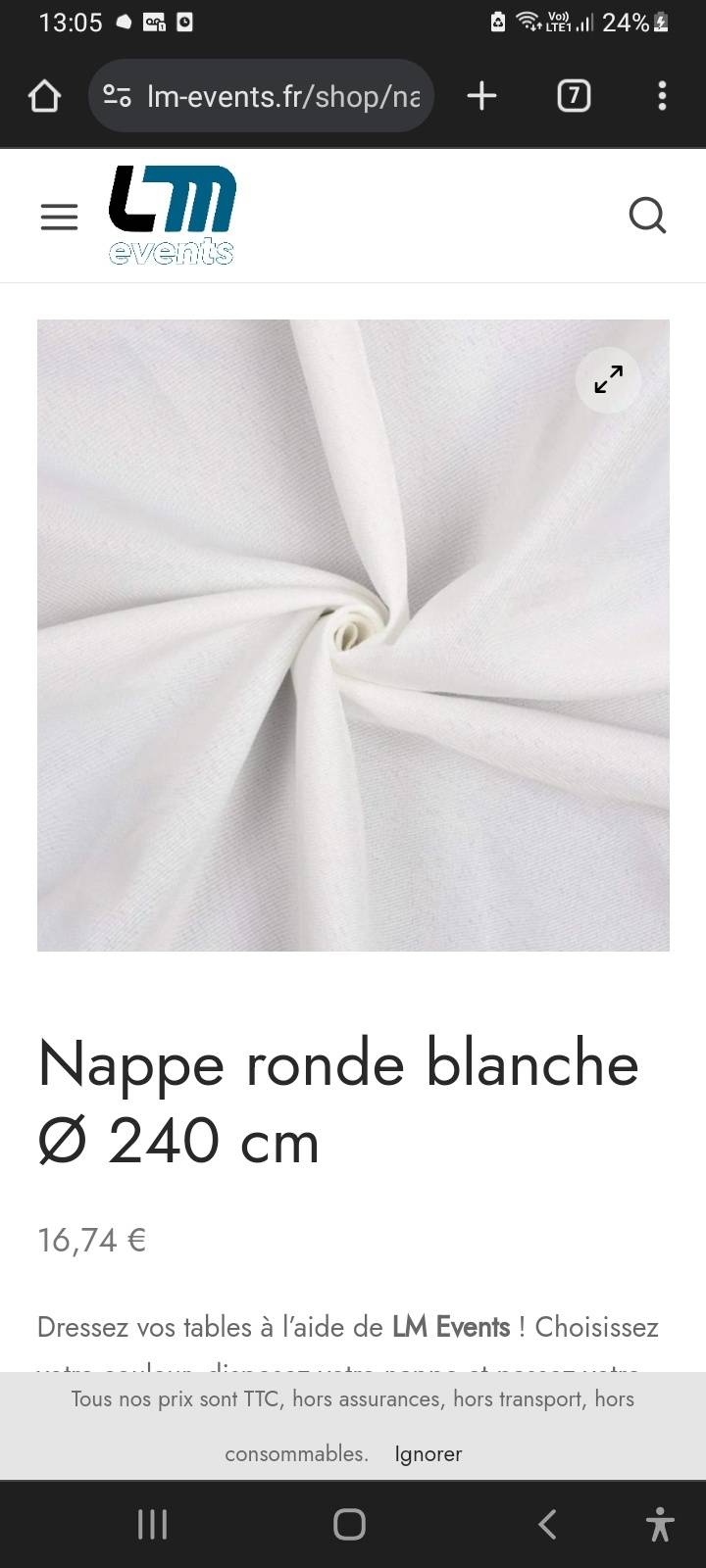 Nappes rondes tissu 240 cm 