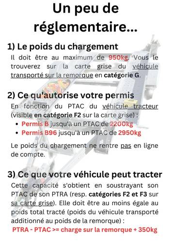 Location porte-voiture CHARGE UTILE = 950kg