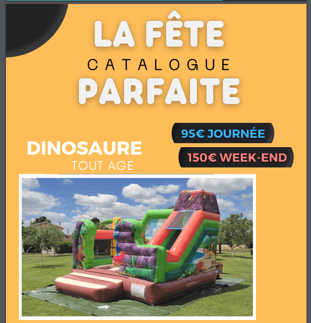 chateau gonflable dinosaure avec toboggan