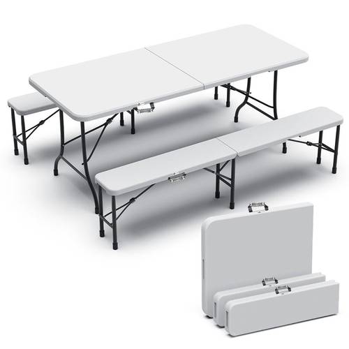 une table et 2 bancs pliants 